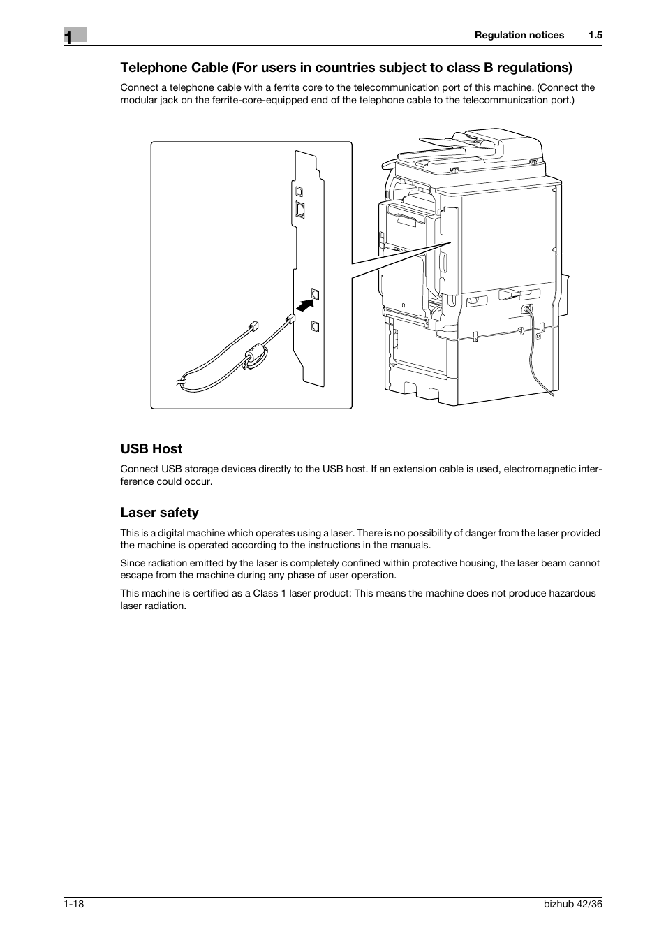 Usb host, Laser safety | Konica Minolta bizhub 36 User Manual | Page 24 / 182