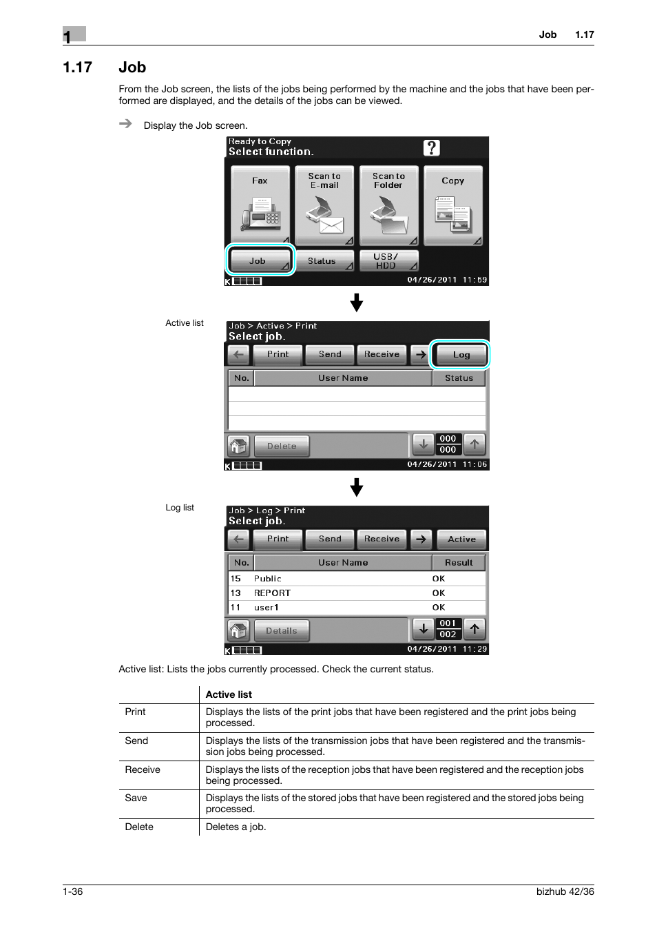 17 job, Job -36 | Konica Minolta bizhub 36 User Manual | Page 42 / 182