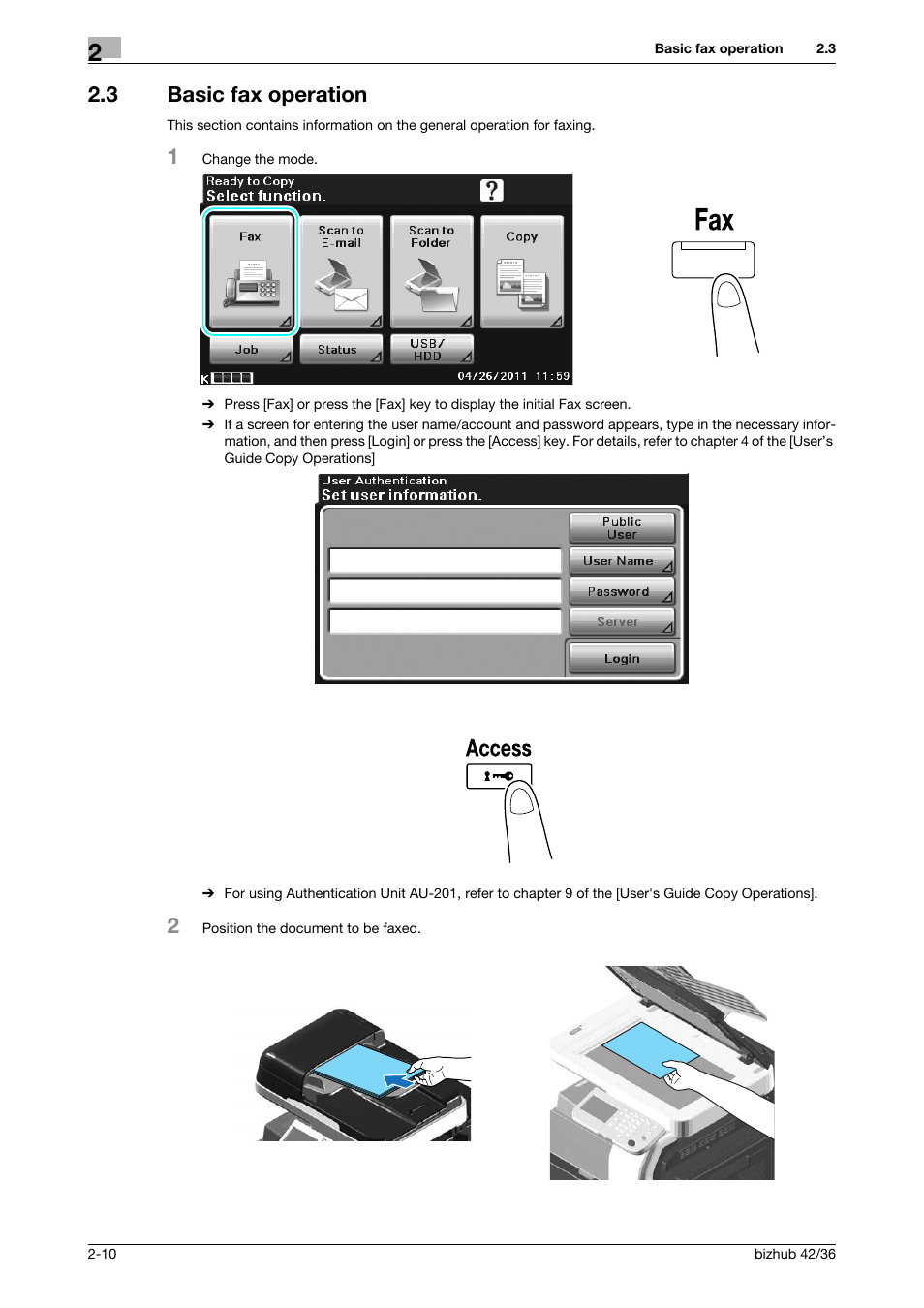 3 basic fax operation, Basic fax operation -10 | Konica Minolta bizhub 36 User Manual | Page 70 / 182