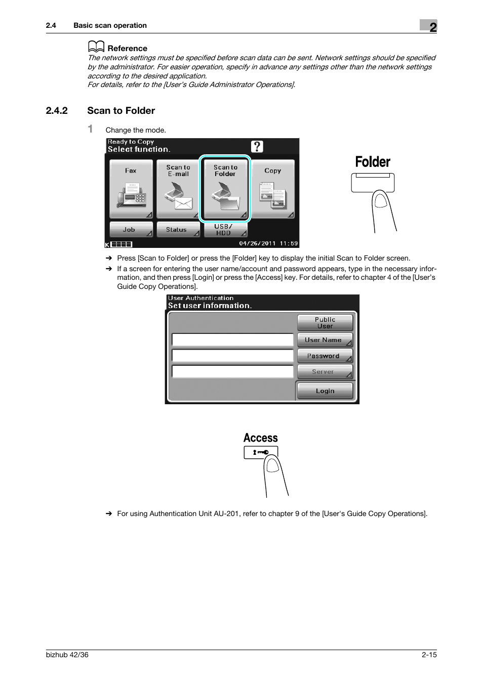 2 scan to folder, Scan to folder -15 | Konica Minolta bizhub 36 User Manual | Page 75 / 182