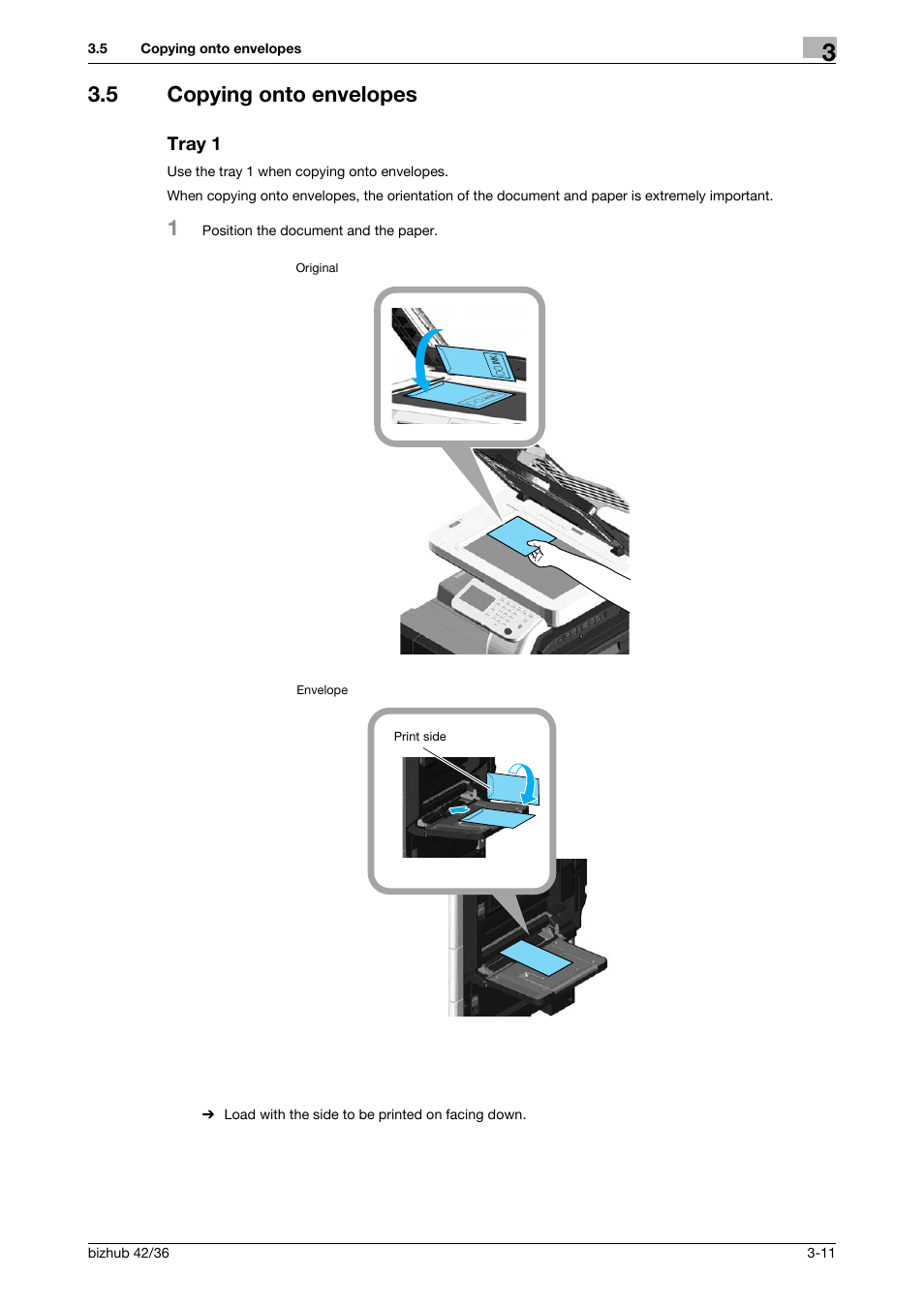 5 copying onto envelopes, Tray 1, Copying onto envelopes -11 tray 1 -11 | Konica Minolta bizhub 36 User Manual | Page 91 / 182