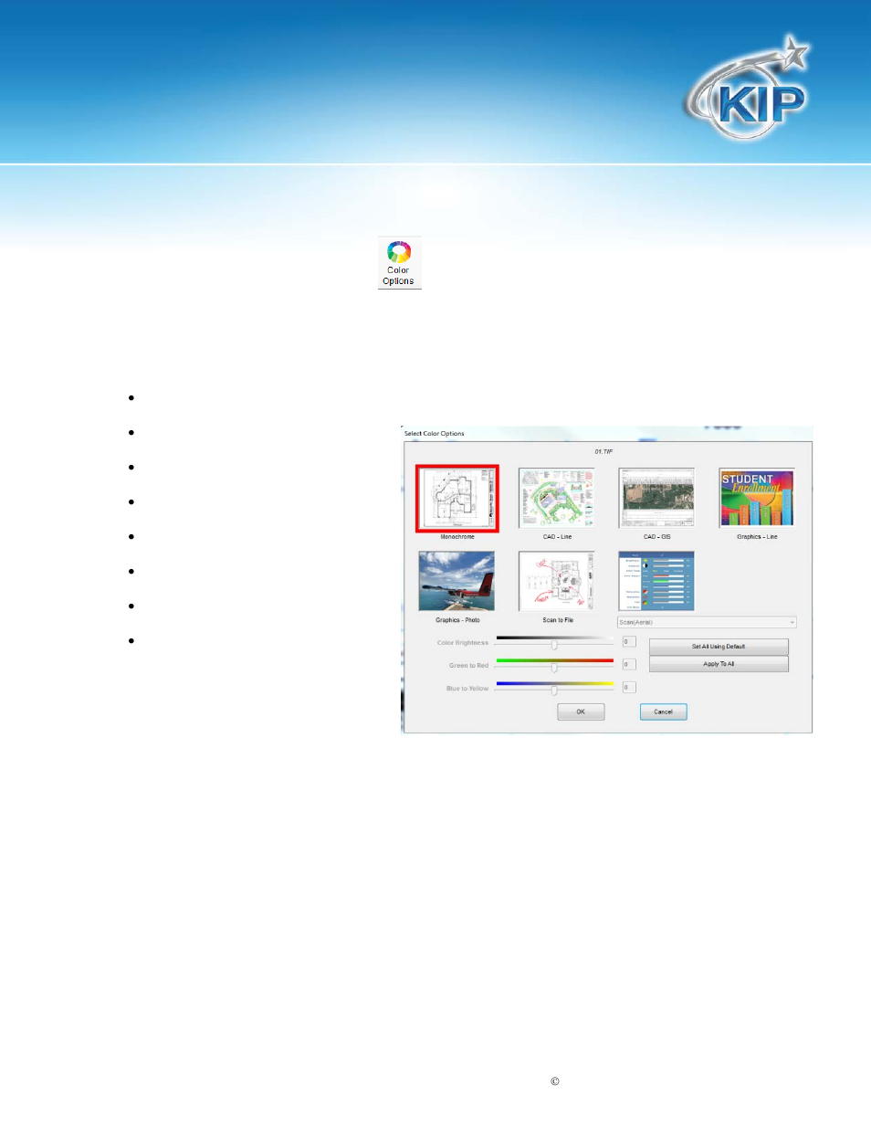 Graphic toolbar - color options, Kip print | Konica Minolta KIP Color 80 User Manual | Page 20 / 59