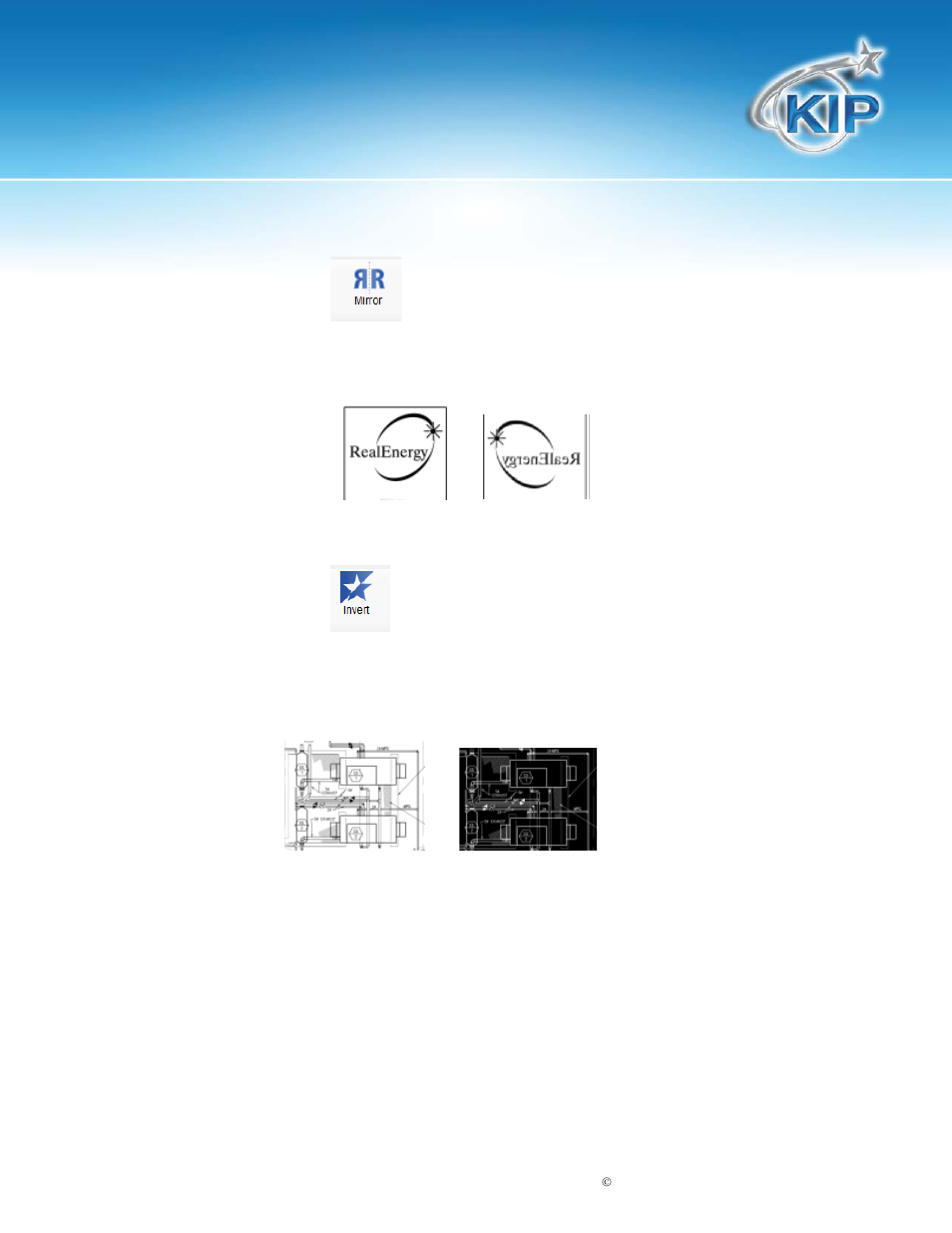 Graphic toolbar - mirror, Graphic toolbar - invert, Kip print | Konica Minolta KIP Color 80 User Manual | Page 27 / 59