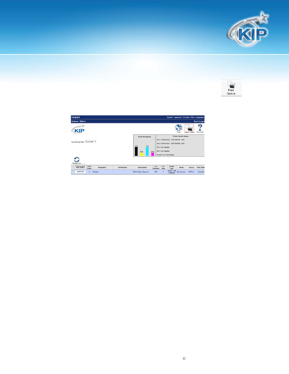 Graphic toolbar - print queue, Kip print | Konica Minolta KIP Color 80 User Manual | Page 30 / 59