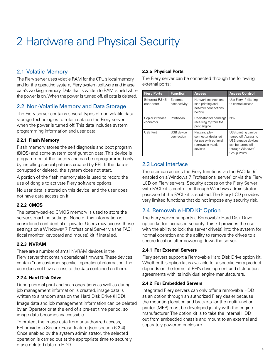 2 hardware and physical security, 3 local interface, 4 removable hdd kit option | Konica Minolta IC-308 User Manual | Page 4 / 11