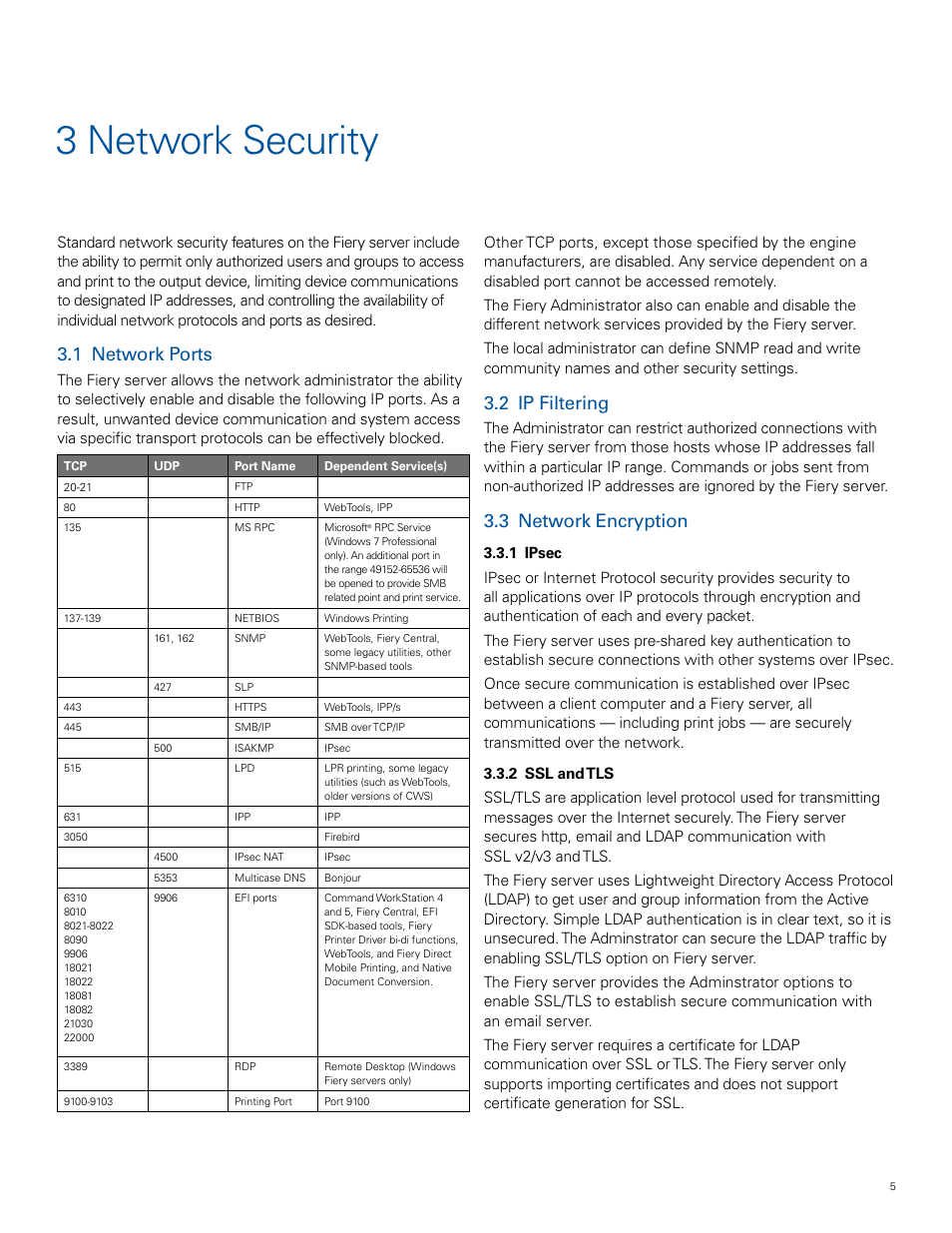 3 network security, 1 network ports, 2 ip filtering | 3 network encryption | Konica Minolta IC-308 User Manual | Page 5 / 11