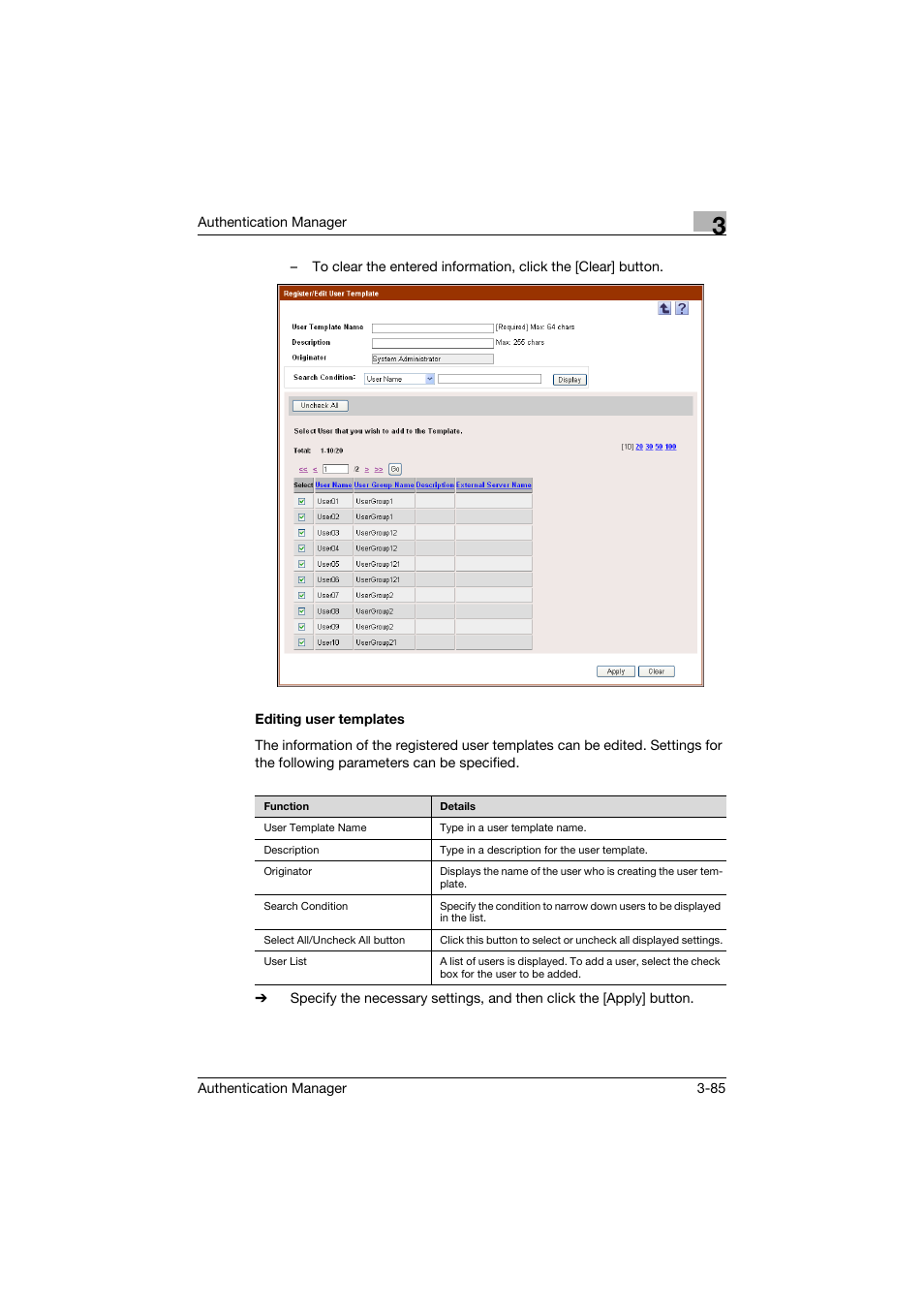 Editing user templates, Editing user templates -85 | Konica Minolta bizhub C284e User Manual | Page 102 / 189