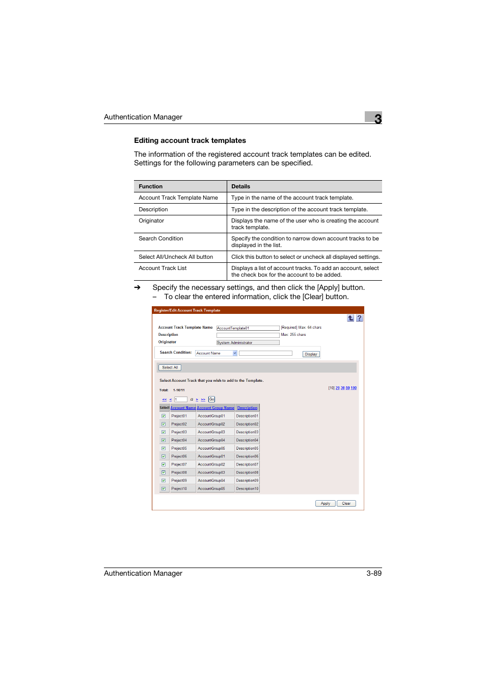 Editing account track templates, Editing account track templates -89 | Konica Minolta bizhub C284e User Manual | Page 106 / 189