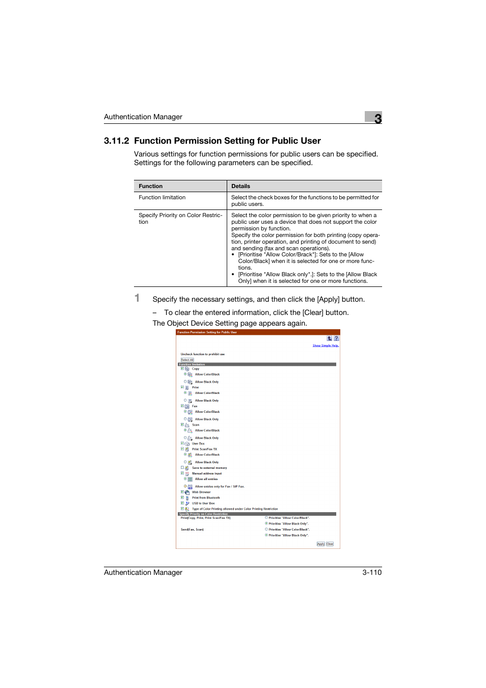 2 function permission setting for public user, Function permission setting for public user -110 | Konica Minolta bizhub C284e User Manual | Page 127 / 189