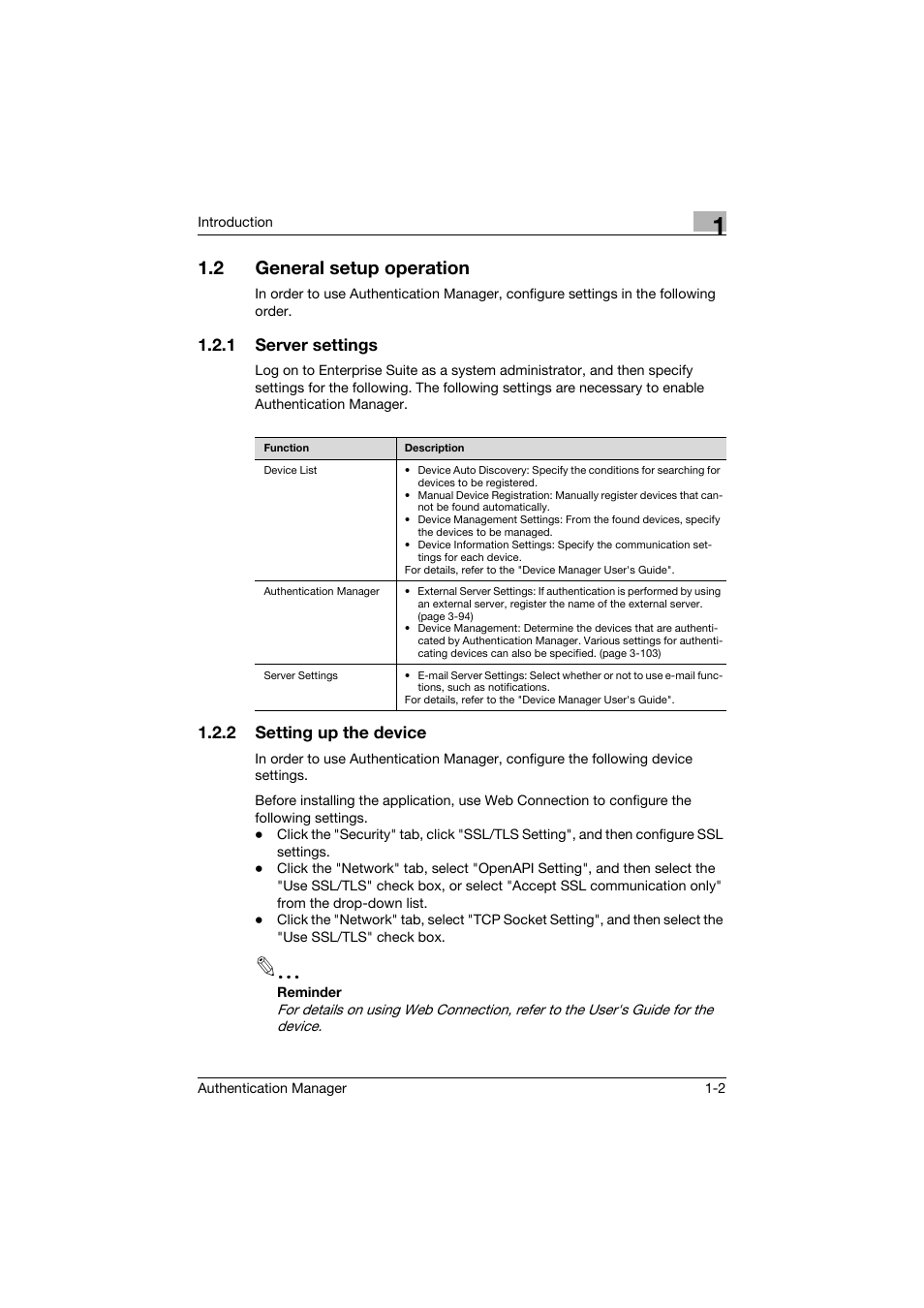 2 general setup operation, 1 server settings, 2 setting up the device | General setup operation -2, Server settings -2, Setting up the device -2 | Konica Minolta bizhub C284e User Manual | Page 13 / 189