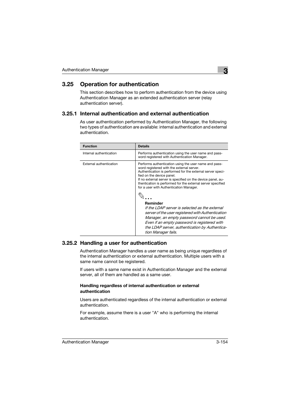 25 operation for authentication, 2 handling a user for authentication, Operation for authentication -154 | Konica Minolta bizhub C284e User Manual | Page 171 / 189