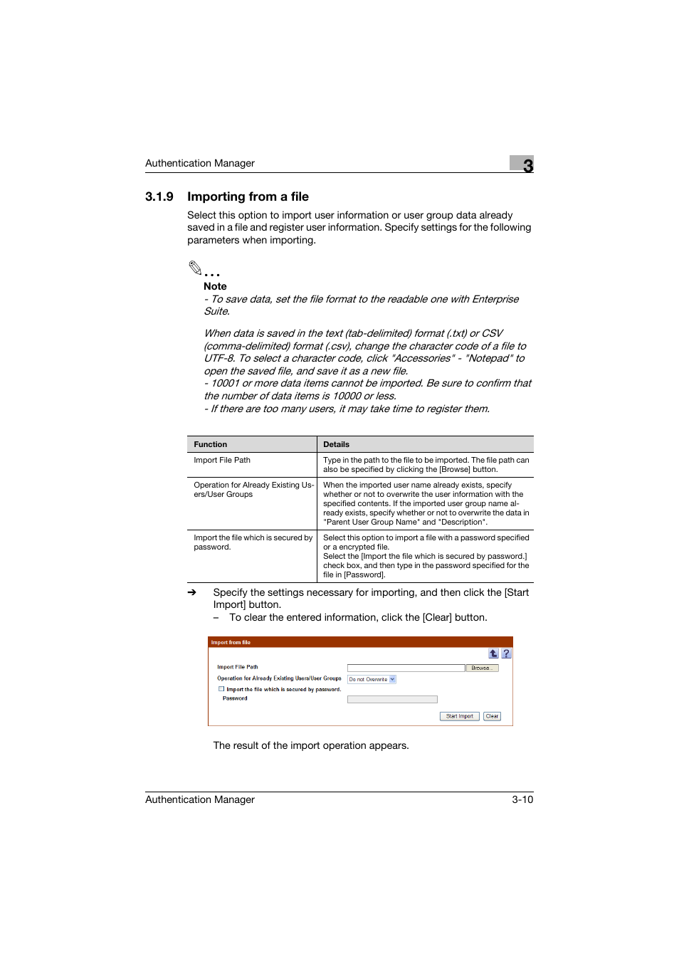 9 importing from a file, Importing from a file -10 | Konica Minolta bizhub C284e User Manual | Page 27 / 189