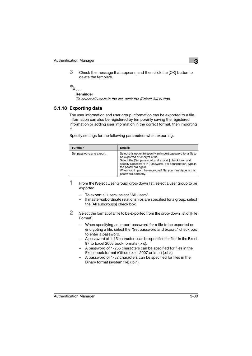 18 exporting data, Exporting data -30 | Konica Minolta bizhub C284e User Manual | Page 47 / 189