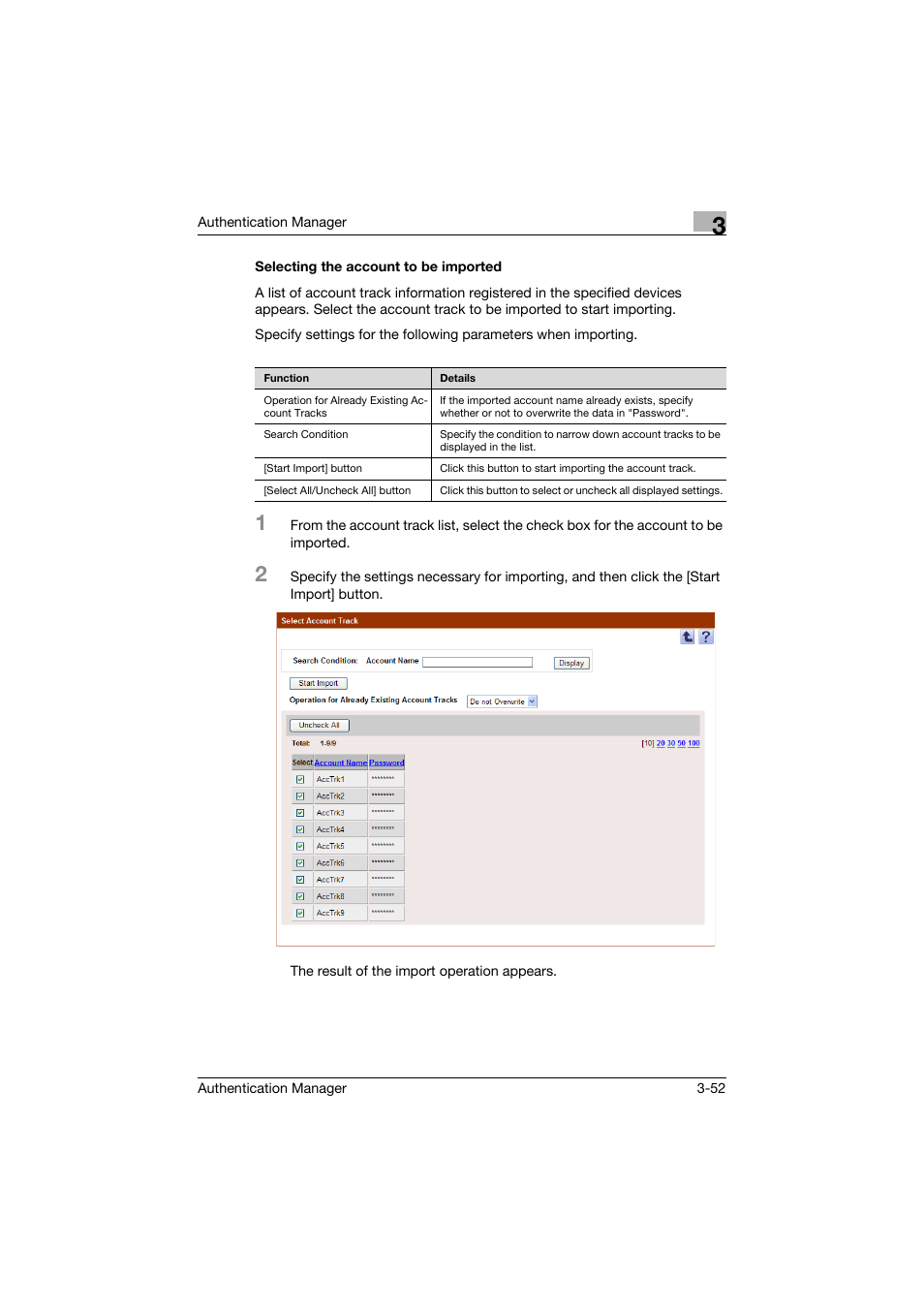 Selecting the account to be imported, Selecting the account to be imported -52 | Konica Minolta bizhub C284e User Manual | Page 69 / 189