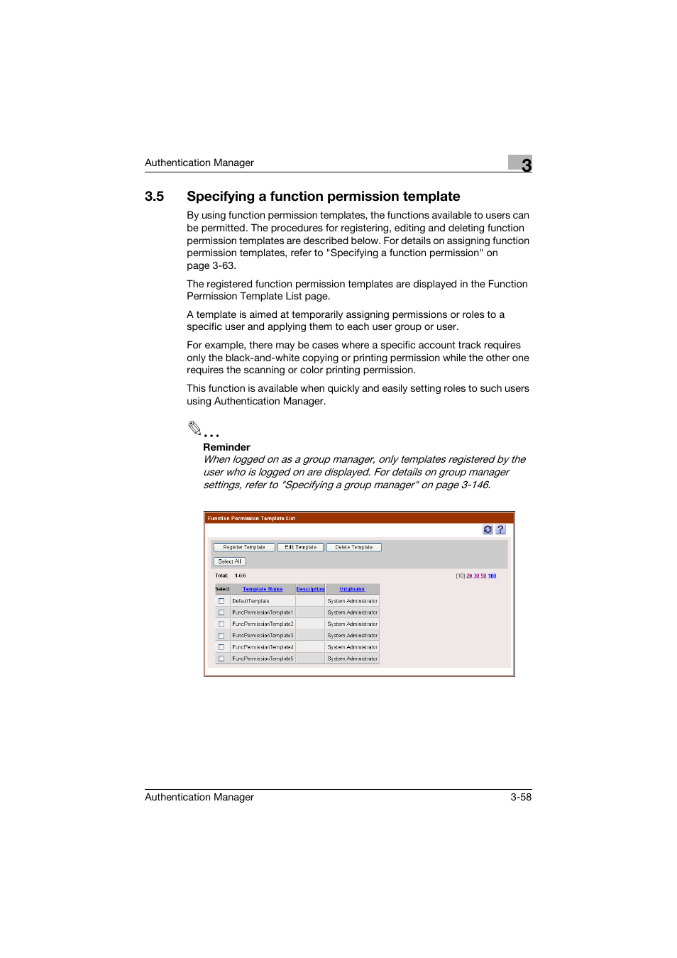 5 specifying a function permission template, Specifying a function permission template -58 | Konica Minolta bizhub C284e User Manual | Page 75 / 189