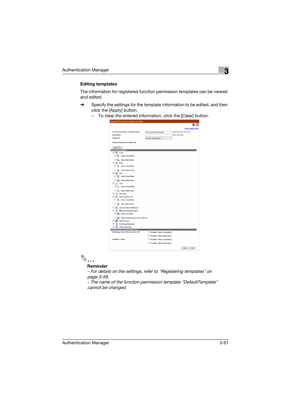 Editing templates, Editing templates -61 | Konica Minolta bizhub C284e User Manual | Page 78 / 189