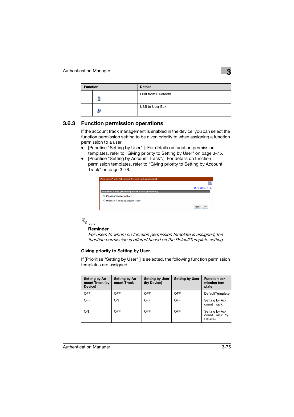 3 function permission operations, Giving priority to setting by user | Konica Minolta bizhub C284e User Manual | Page 92 / 189