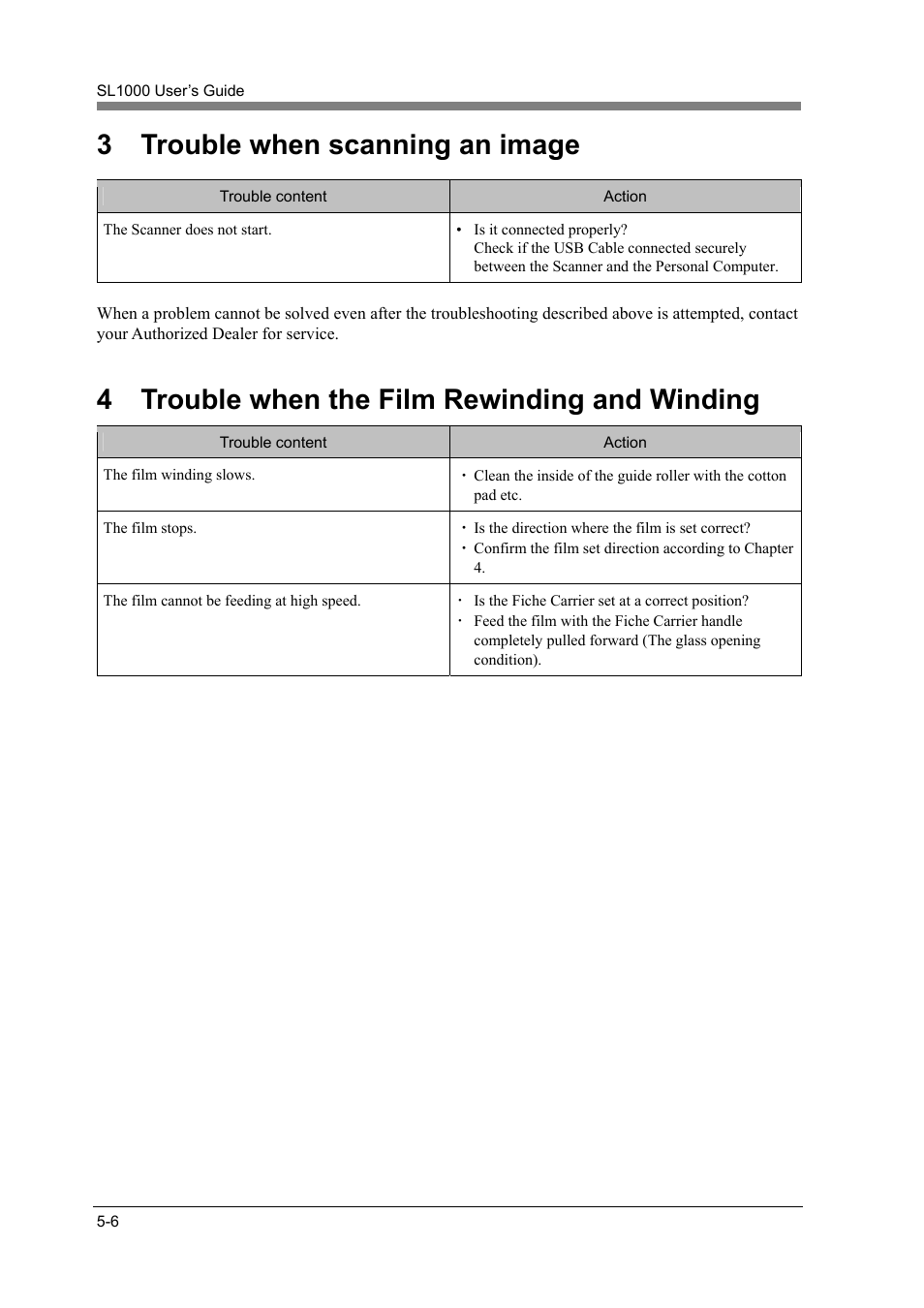 3 trouble when scanning an image, 4 trouble when the film rewinding and winding, Trouble when scanning an image -6 | Trouble when the film rewinding and winding -6 | Konica Minolta SL1000 User Manual | Page 120 / 130