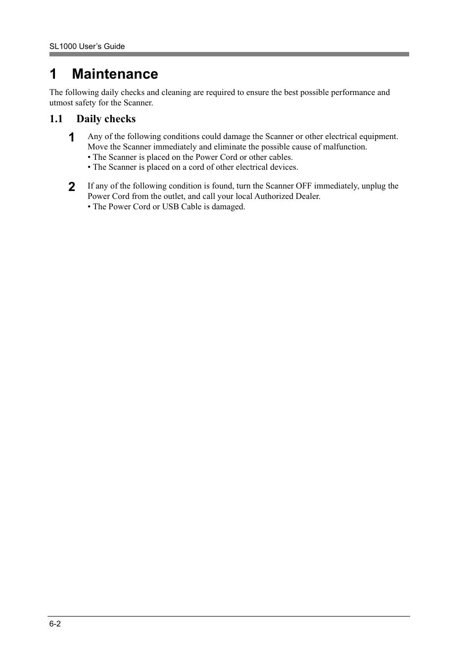 1 maintenance, 1 daily checks, Maintenance -2 | Daily checks -2 | Konica Minolta SL1000 User Manual | Page 122 / 130