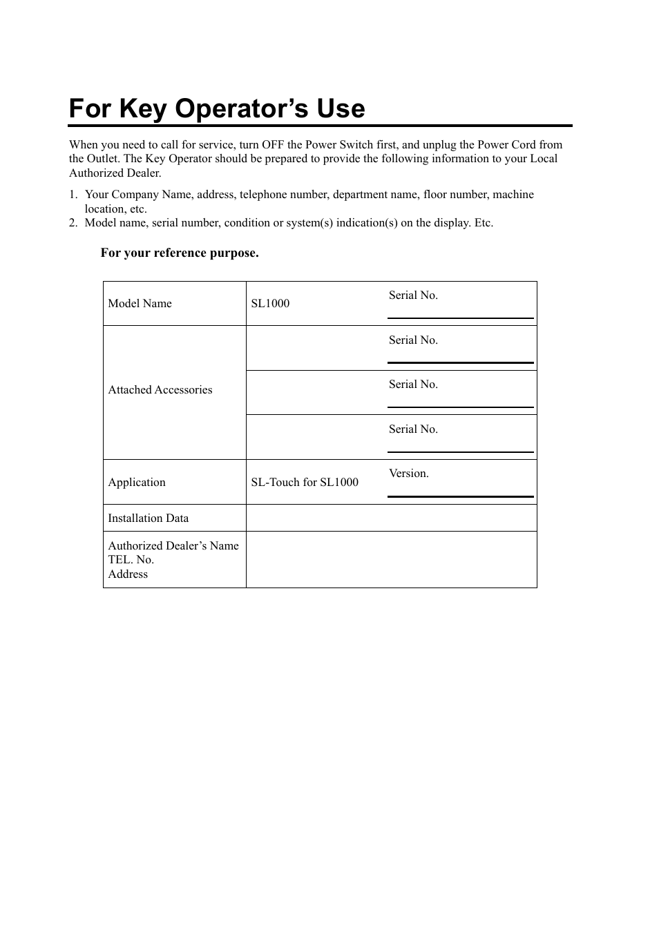 For key operator’s use | Konica Minolta SL1000 User Manual | Page 128 / 130