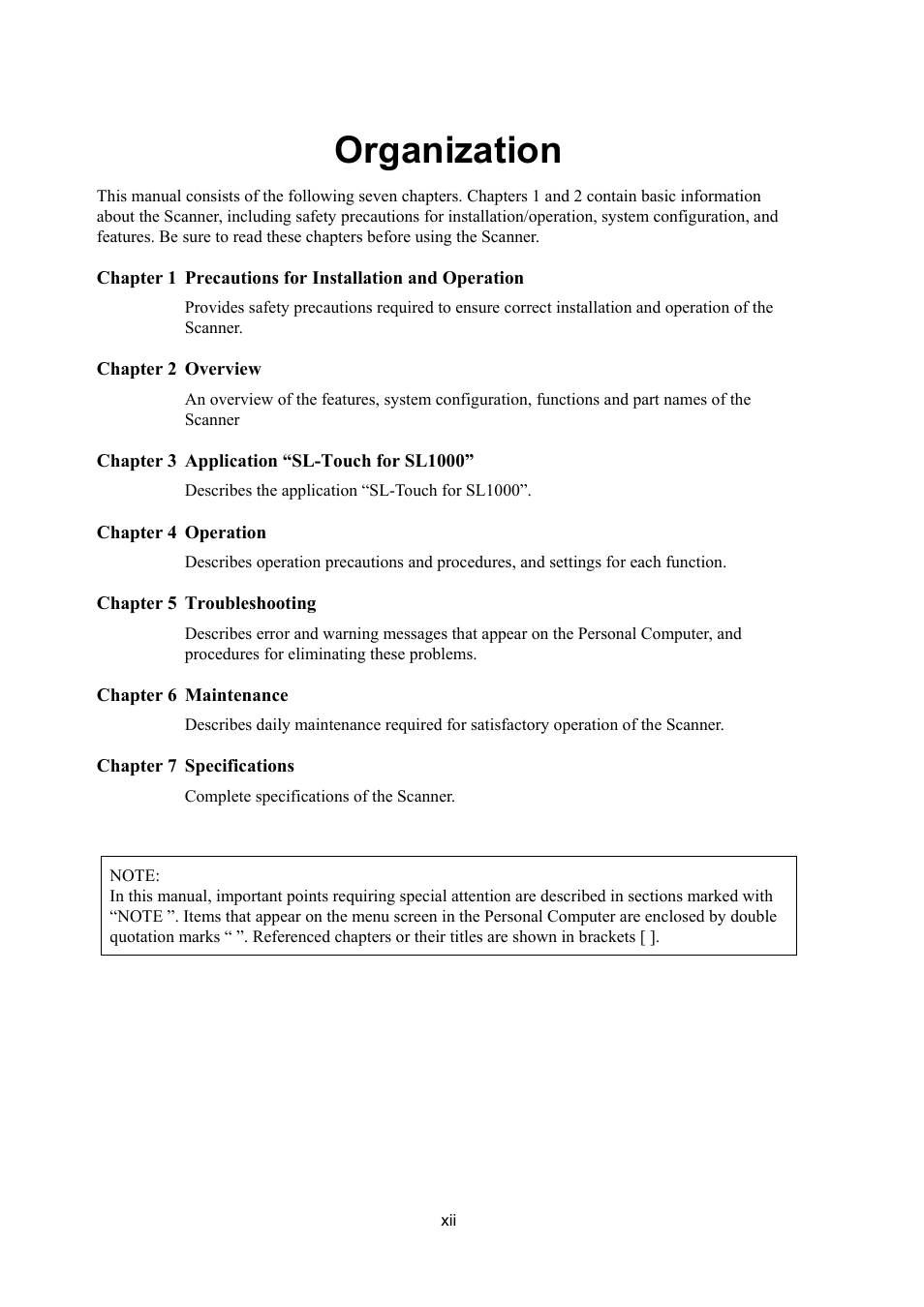 Organization | Konica Minolta SL1000 User Manual | Page 14 / 130