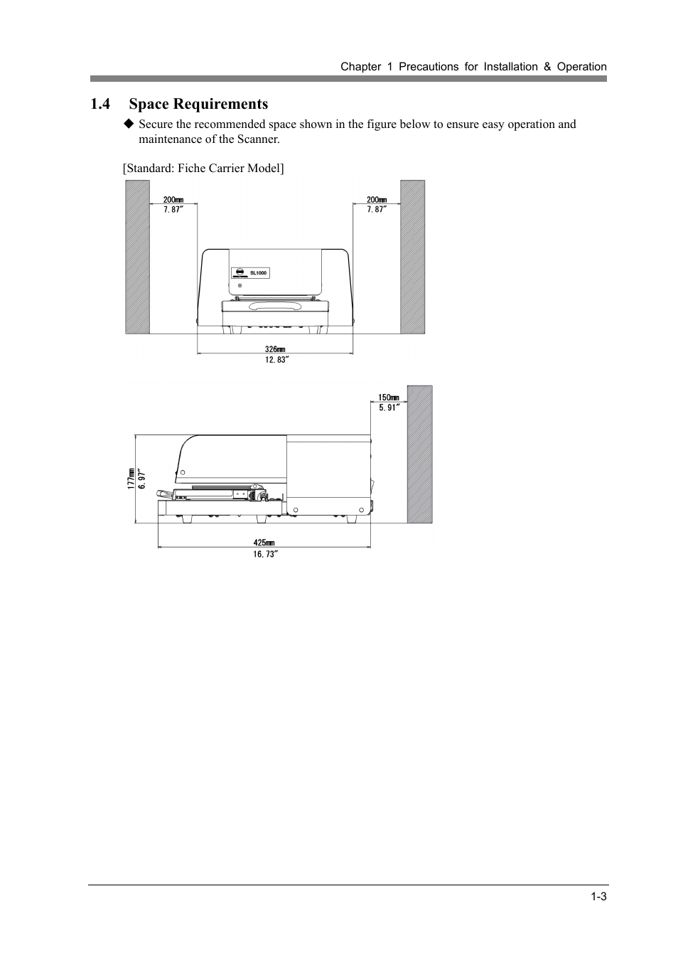 4 space requirements, Space requirements -3 | Konica Minolta SL1000 User Manual | Page 19 / 130