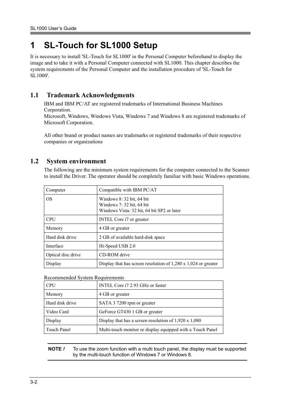 1 sl-touch for sl1000 setup, 1 trademark acknowledgments, 2 system environment | Sl-touch for sl1000 setup -2, Trademark acknowledgments -2, System environment -2 | Konica Minolta SL1000 User Manual | Page 28 / 130