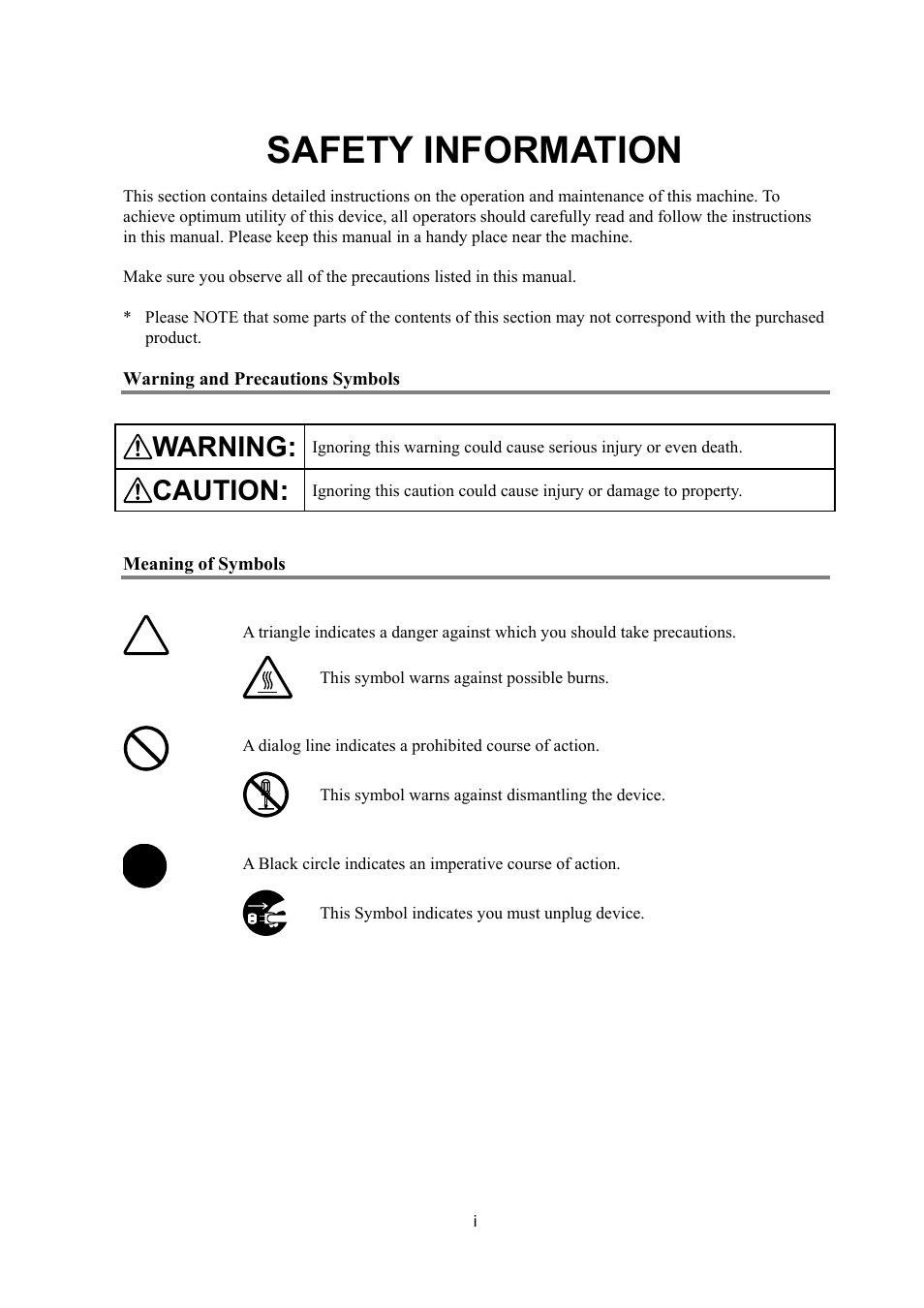 Safety information, Warning, Caution | Konica Minolta SL1000 User Manual | Page 3 / 130