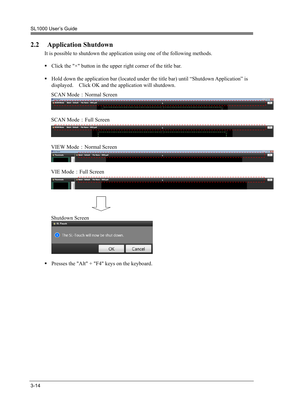 2 application shutdown, Application shutdown -14 | Konica Minolta SL1000 User Manual | Page 40 / 130