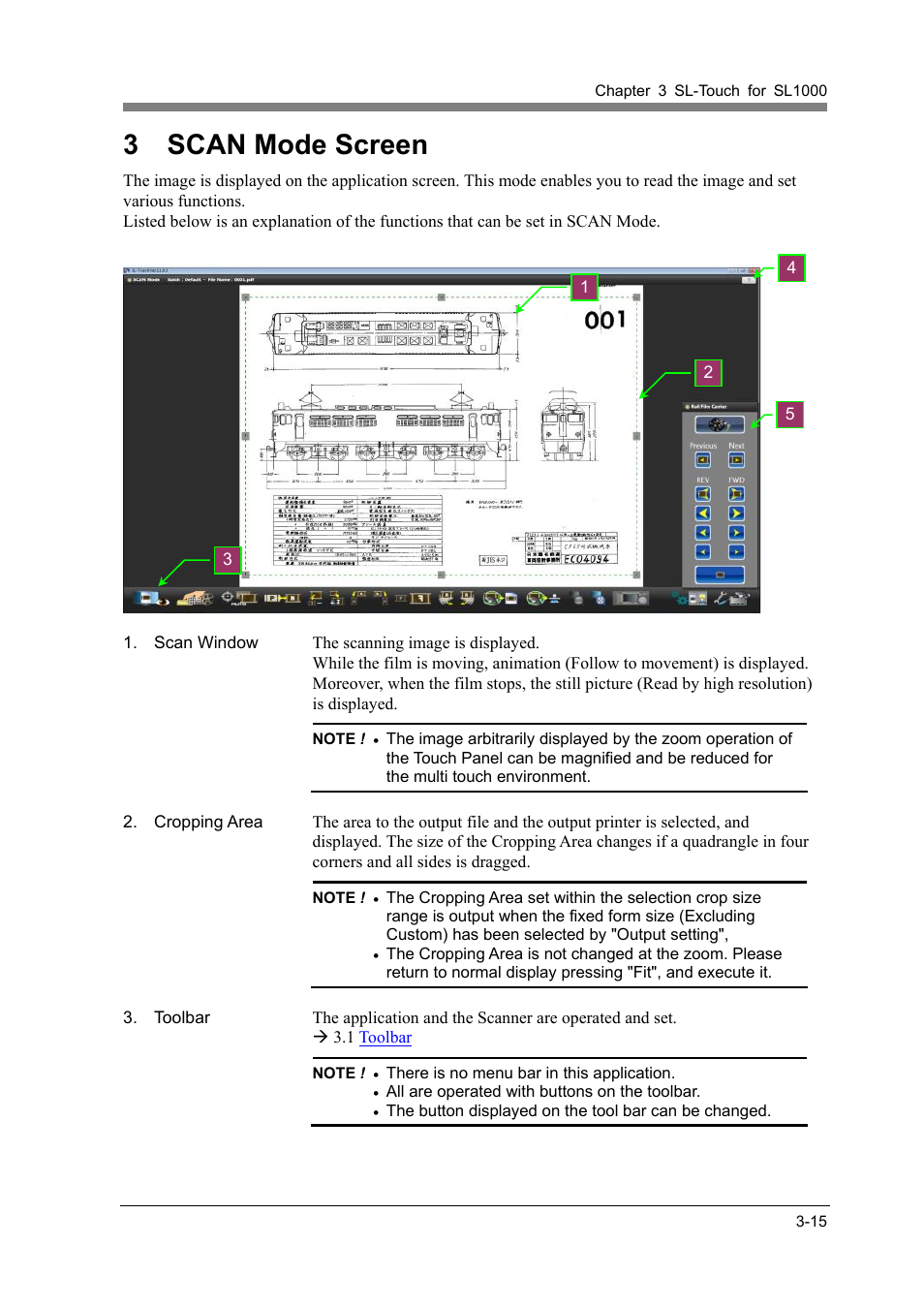 3 scan mode screen, Scan mode screen -15 | Konica Minolta SL1000 User Manual | Page 41 / 130