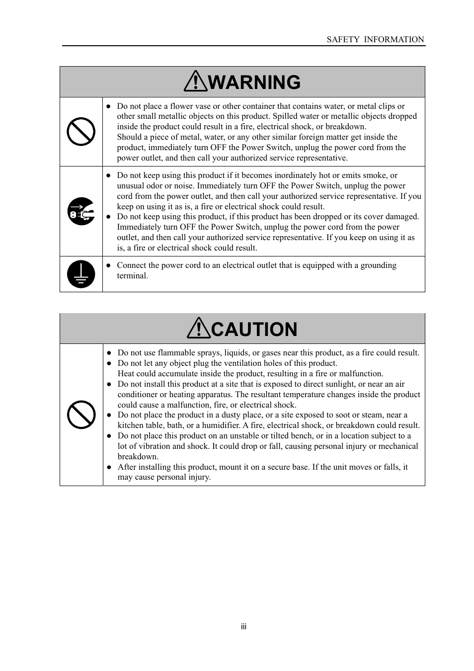 Warning, Caution | Konica Minolta SL1000 User Manual | Page 5 / 130