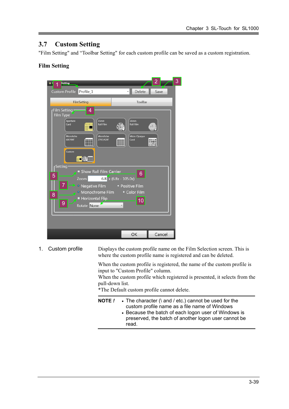 7 custom setting, Custom setting -39 | Konica Minolta SL1000 User Manual | Page 65 / 130