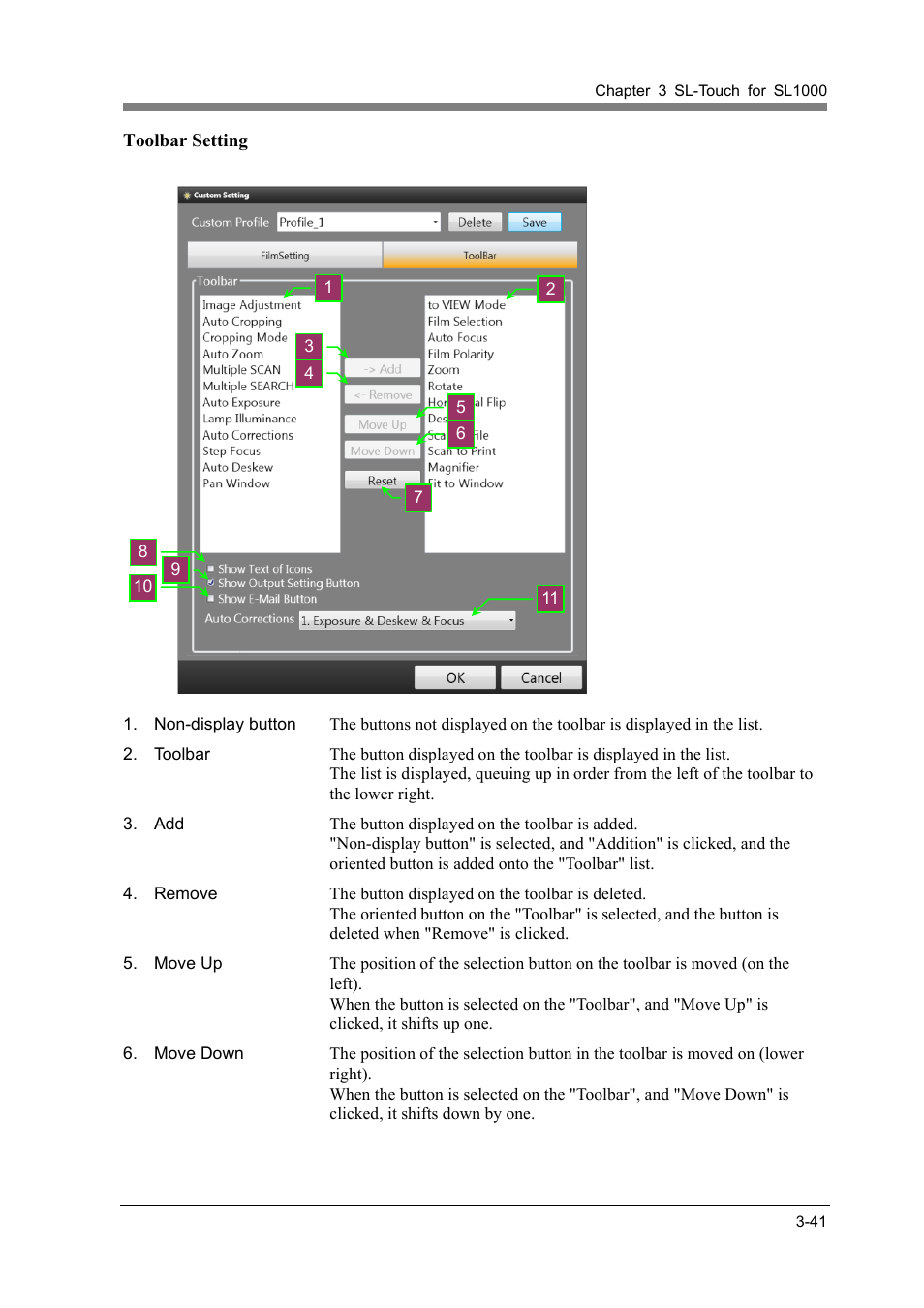 Toolbar setting | Konica Minolta SL1000 User Manual | Page 67 / 130