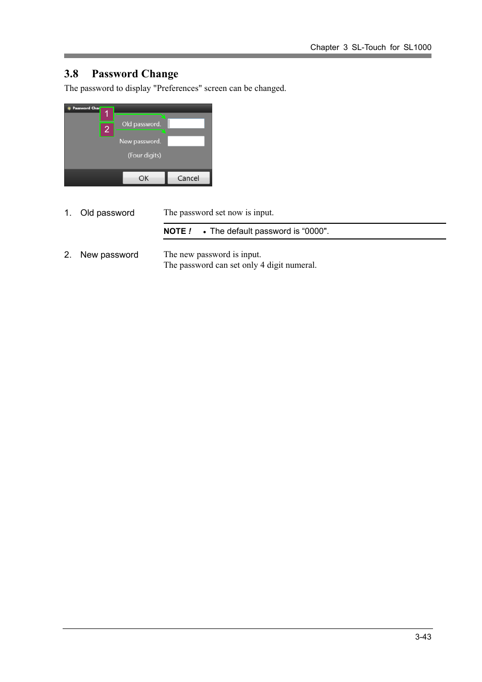 8 password change, Password change -43 | Konica Minolta SL1000 User Manual | Page 69 / 130
