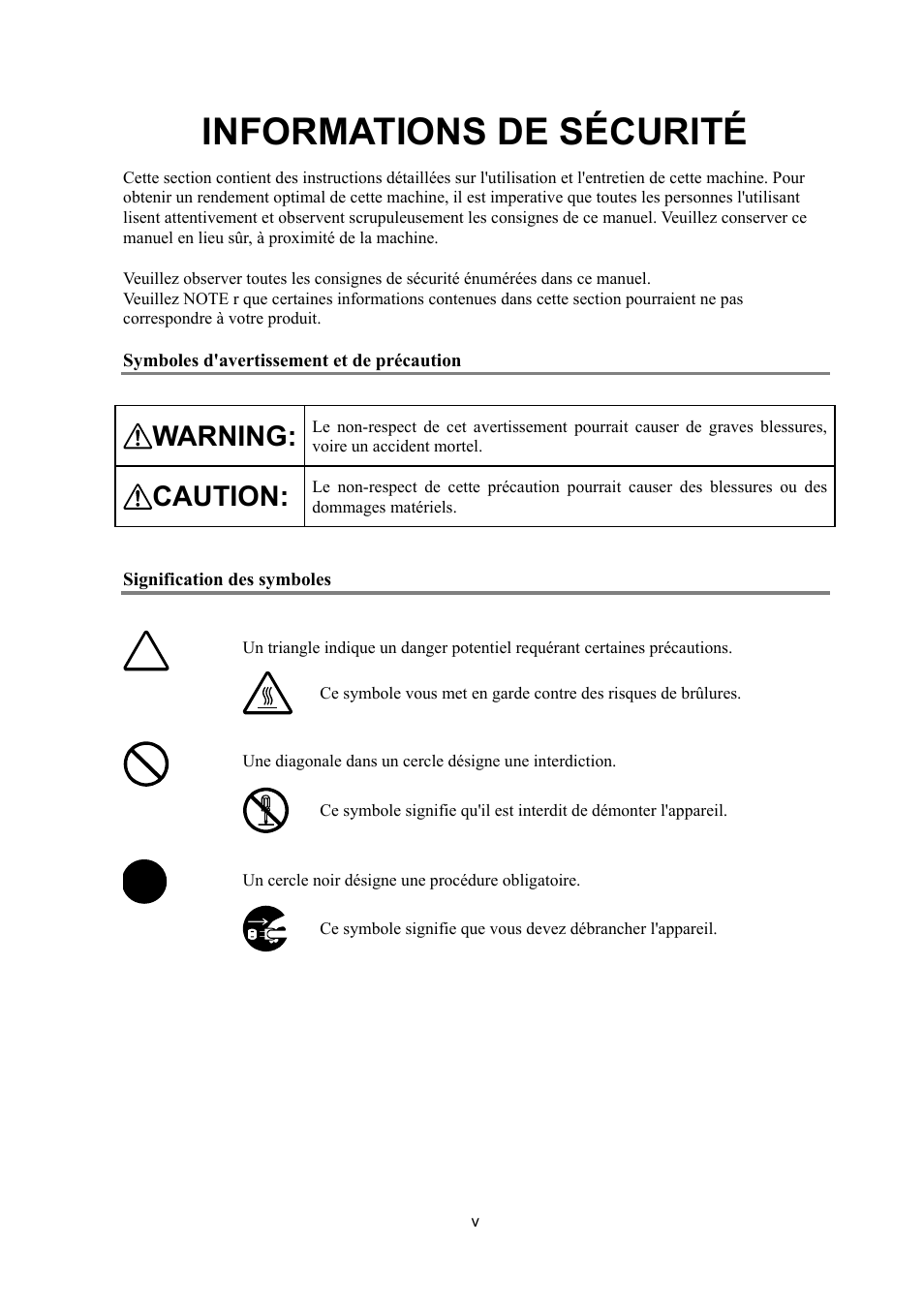 Informations de sécurité, Warning, Caution | Konica Minolta SL1000 User Manual | Page 7 / 130