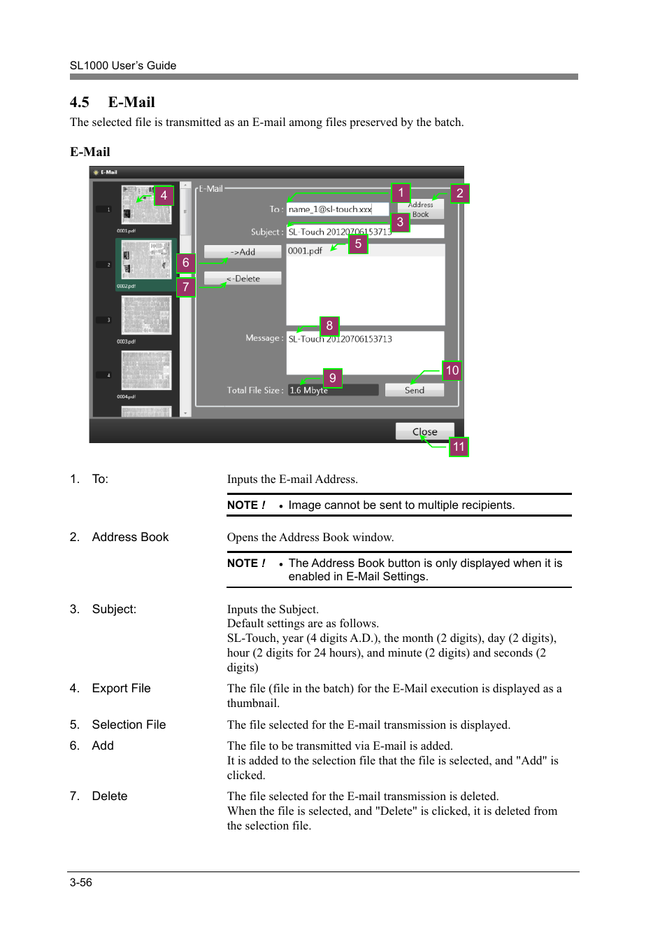 5 e-mail, E-mail -56, E-mail | Konica Minolta SL1000 User Manual | Page 82 / 130