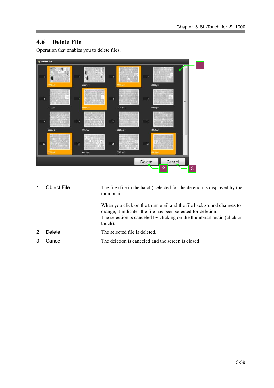 6 delete file, Delete file -59, Delete file | Konica Minolta SL1000 User Manual | Page 85 / 130