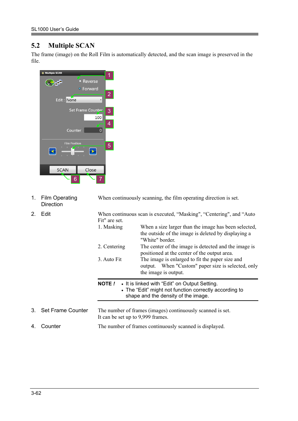 2 multiple scan, Multiple scan -62, Multiple scan | Konica Minolta SL1000 User Manual | Page 88 / 130