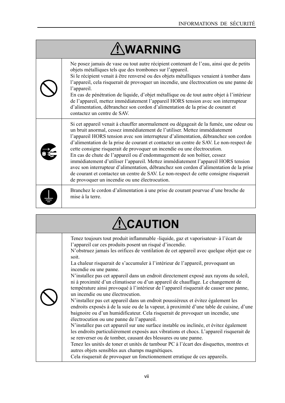 Warning, Caution | Konica Minolta SL1000 User Manual | Page 9 / 130