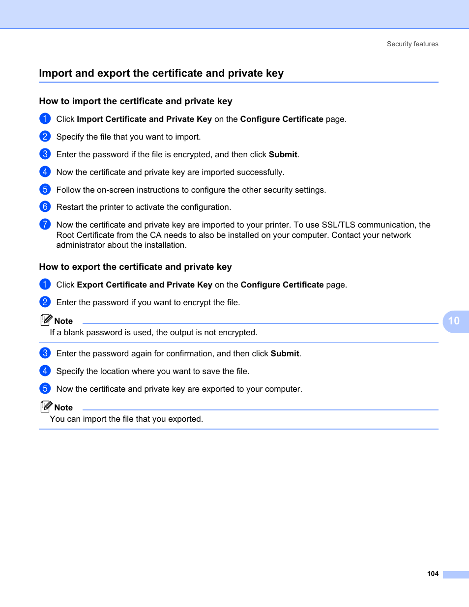 Import and export the certificate and private key | Konica Minolta bizhub 20 User Manual | Page 111 / 145