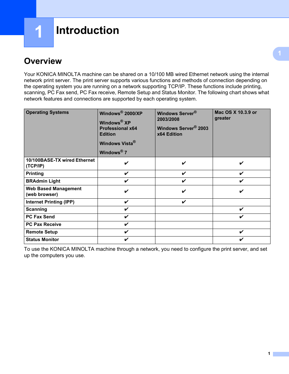 1 introduction, Overview, Introduction | Konica Minolta bizhub 20 User Manual | Page 8 / 145