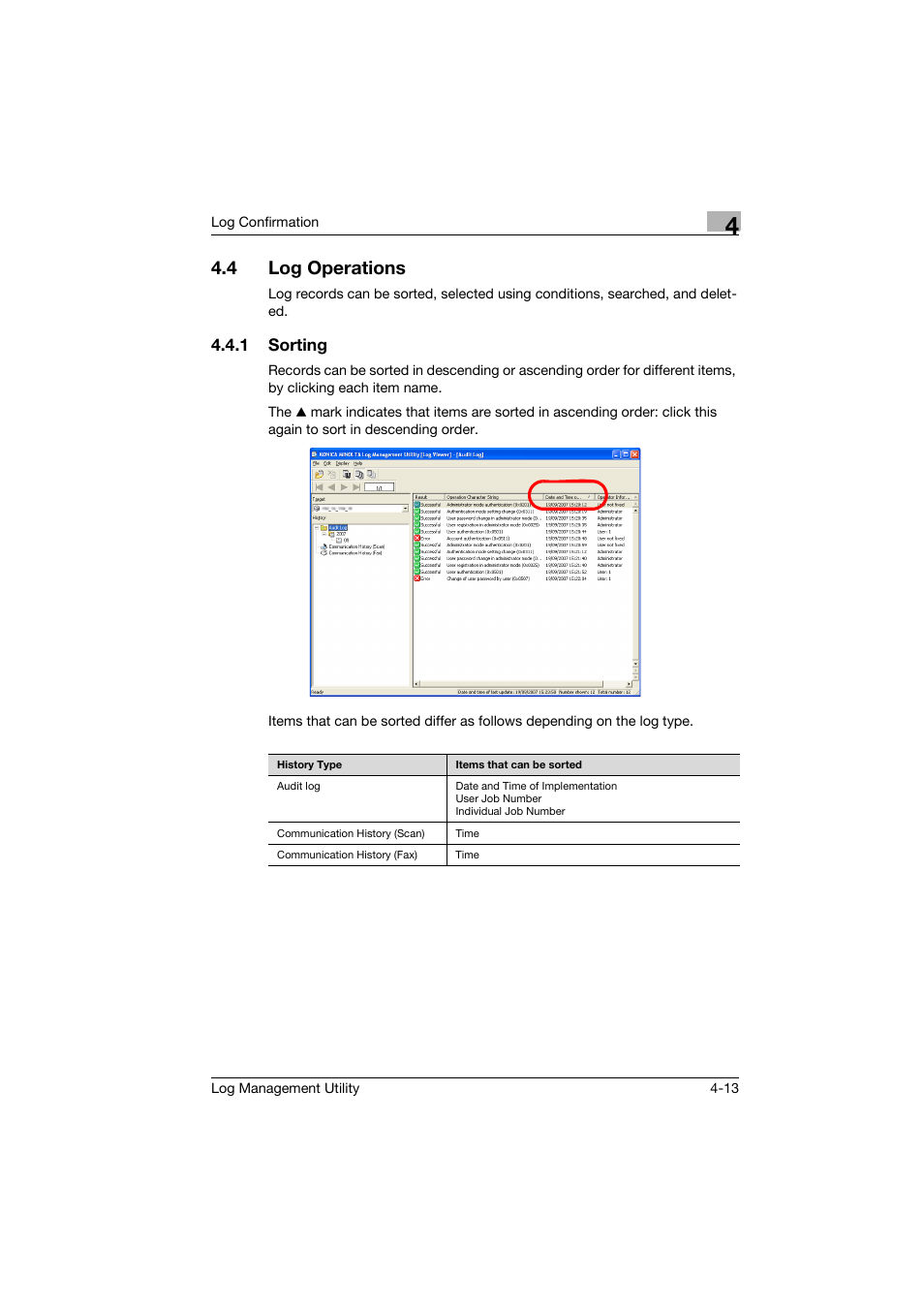 4 log operations, 1 sorting, Log operations -13 | Sorting -13 | Konica Minolta magicolor 8650 User Manual | Page 29 / 56