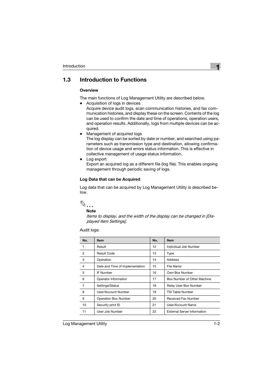 3 introduction to functions, Overview, Log data that can be acquired | Introduction to functions -2, Overview -2 log data that can be acquired -2 | Konica Minolta magicolor 8650 User Manual | Page 9 / 56