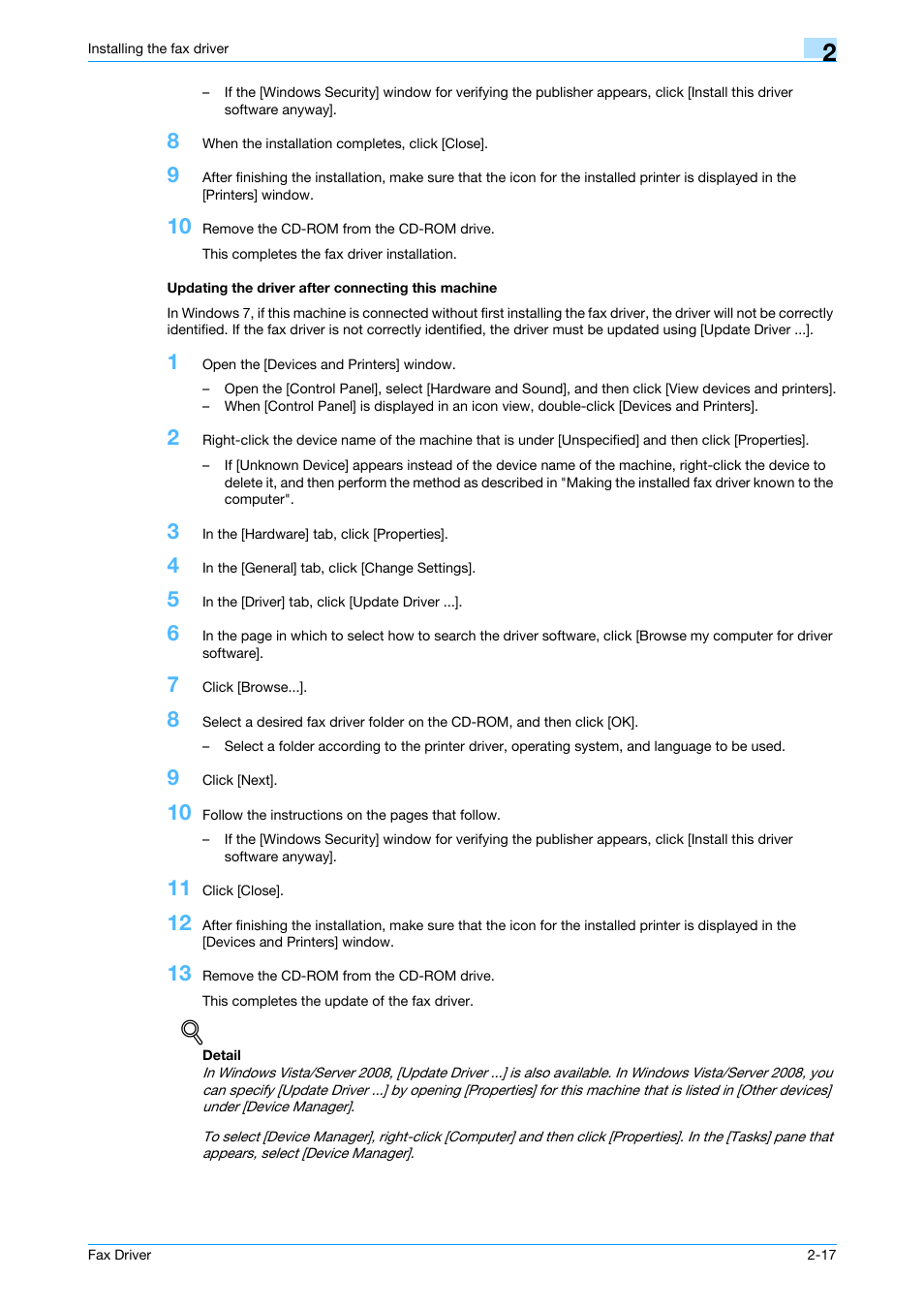 Updating the driver after connecting this machine, P. 2-17 | Konica Minolta bizhub 421 User Manual | Page 28 / 67