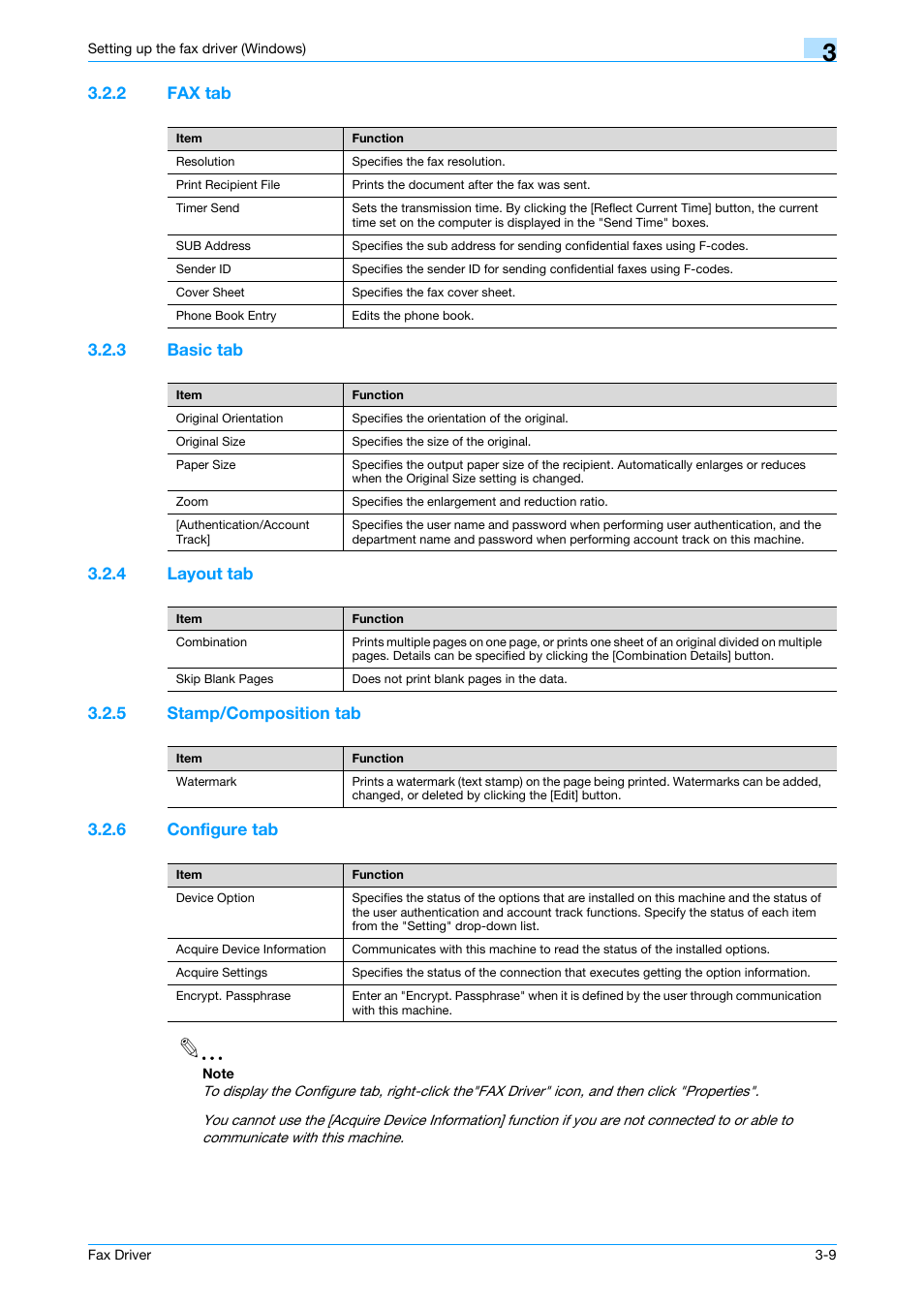 2 fax tab, 3 basic tab, 4 layout tab | 5 stamp/composition tab, 6 configure tab, Fax tab -9, Basic tab -9, Layout tab -9, Stamp/composition tab -9, Configure tab -9 | Konica Minolta bizhub 421 User Manual | Page 40 / 67