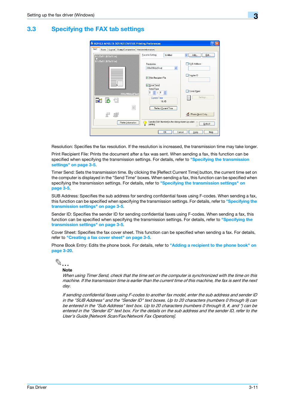 3 specifying the fax tab settings, Specifying the fax tab settings -11 | Konica Minolta bizhub 421 User Manual | Page 42 / 67