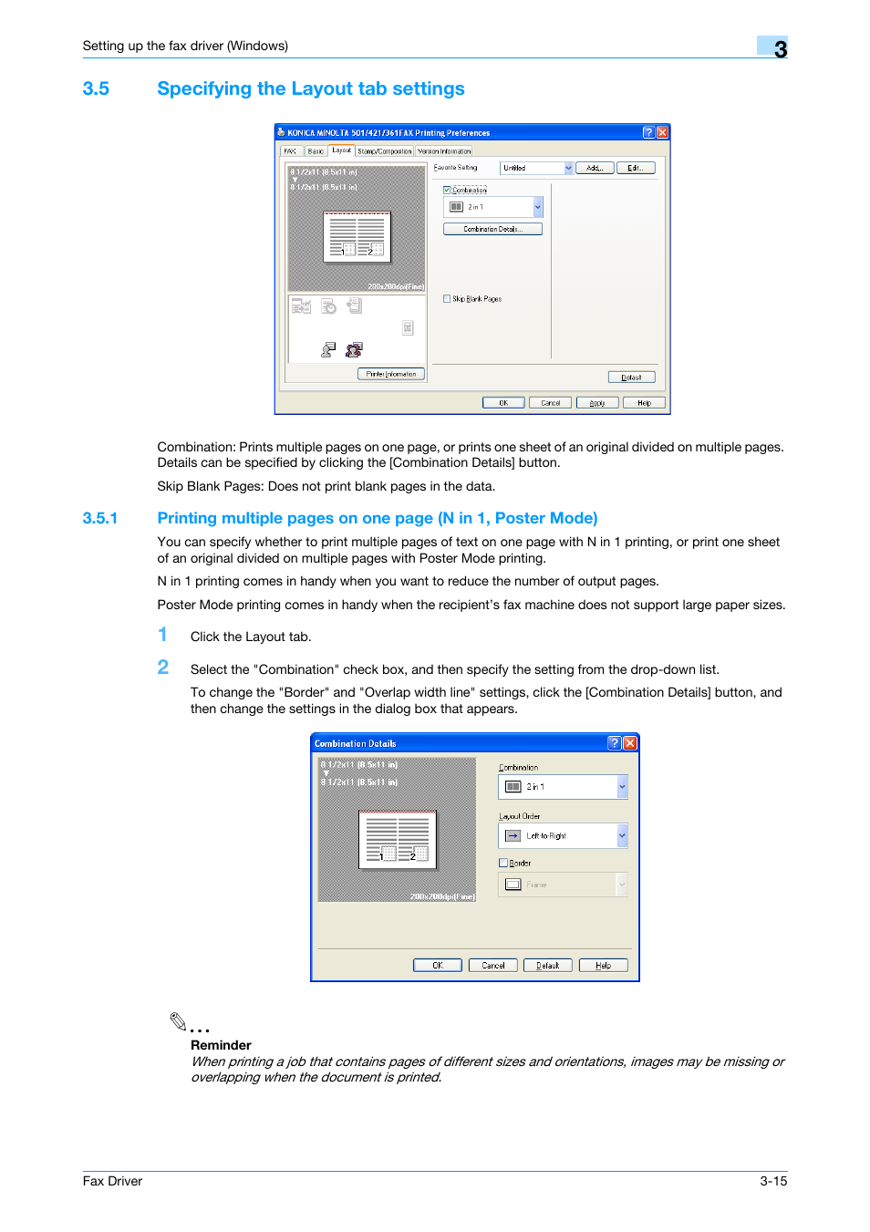 5 specifying the layout tab settings, Specifying the layout tab settings -15 | Konica Minolta bizhub 421 User Manual | Page 46 / 67