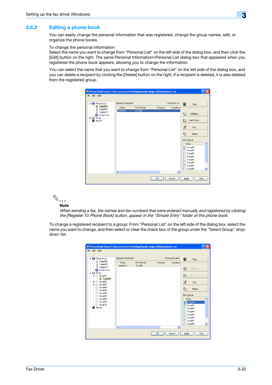 2 editing a phone book, Editing a phone book -22 | Konica Minolta bizhub 421 User Manual | Page 53 / 67