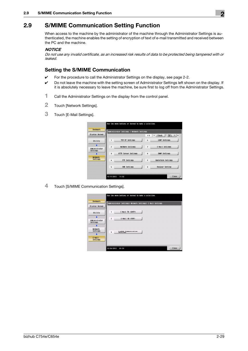 9 s/mime communication setting function, Setting the s/mime communication | Konica Minolta bizhub C654e User Manual | Page 41 / 58