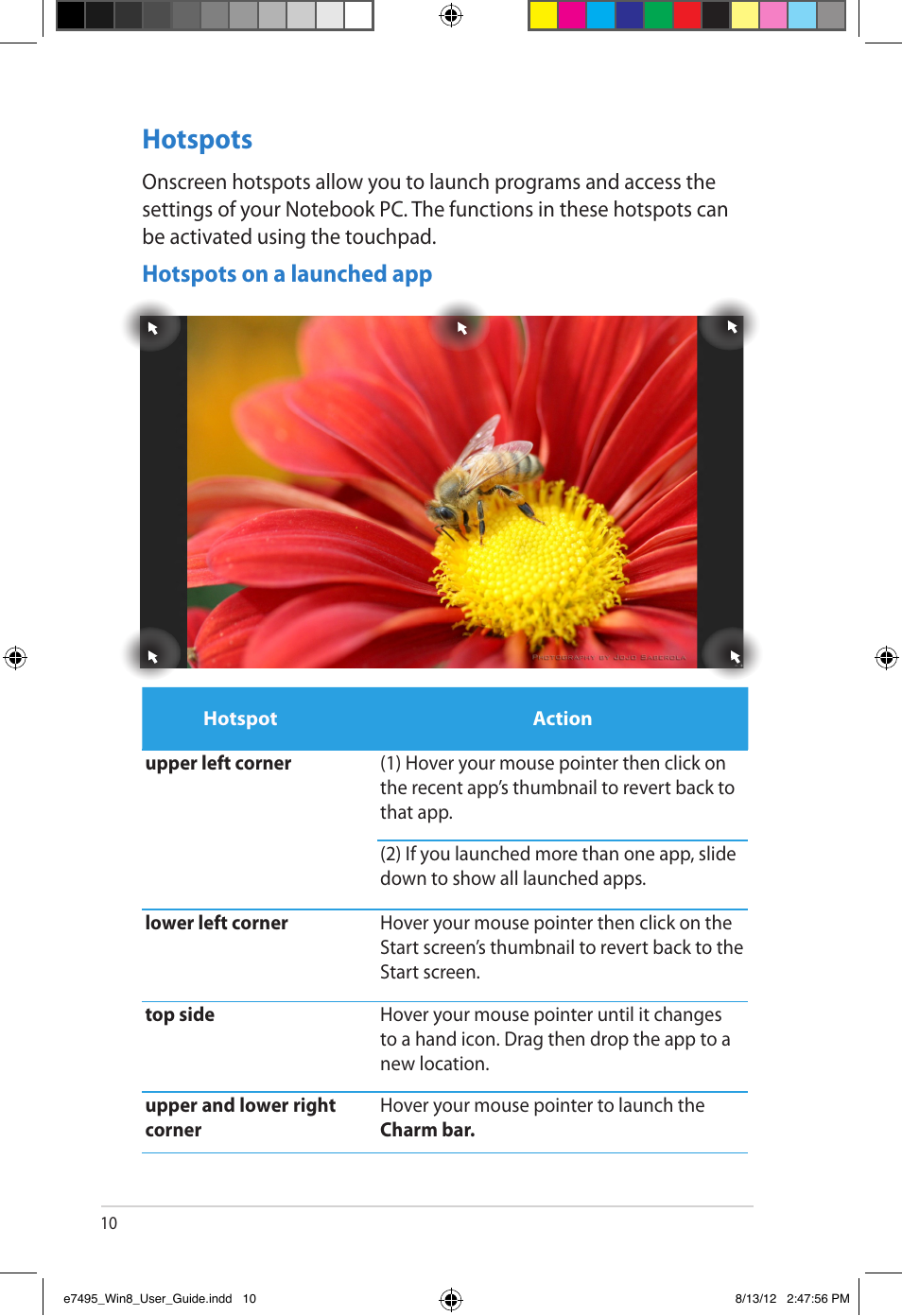 Hotspots, Hotspots on a launched app | Asus Notebook PC (User Guide for Windows 8) User Manual | Page 10 / 30